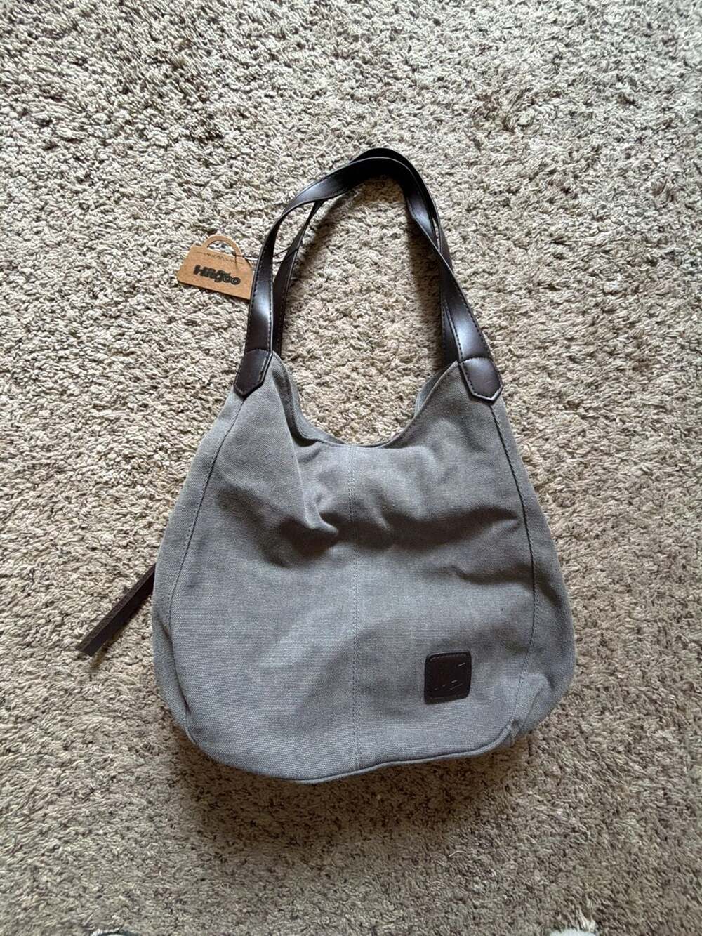 Hiigoo Gray Canvas Hobo Shoulder Bag